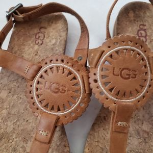 UGG AYDEN II T-Strap Leather Flat Sandals 7.5 br